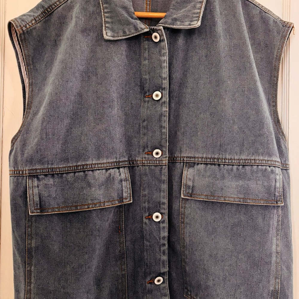 Sleeveless Denim Vest with Button Front